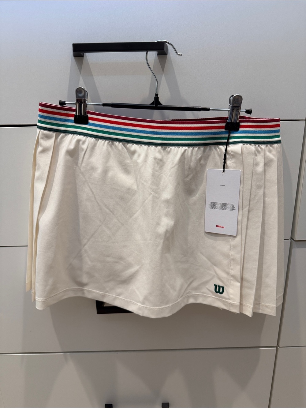 NWT Wilson Cream cross court Tennis Skort with Multicolor Striped Waistband LG